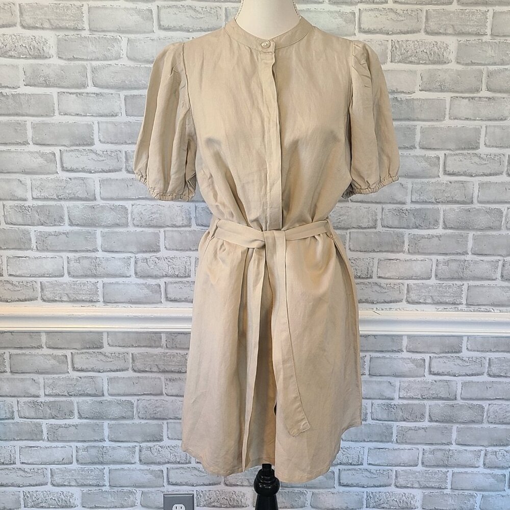 OVS Linen Blend Belted Shirt Dress Lagenlook Minimalist Staple NEW Womens 10